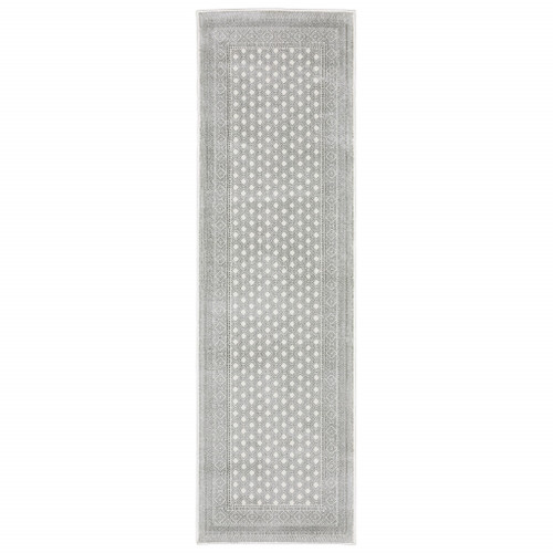 2' X 8' White And Grey Oriental Power Loom Stain Resistant Runner Rug