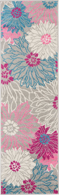 6' Gray And Pink Floral Runner Rug