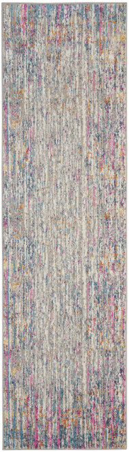 8' Ivory And Blue Abstract Runner Rug