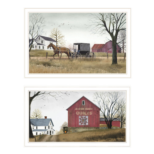 Homeroots Home Decor Set Of Two Goin To Market Amish White Framed Prints Wall Art, White, 23 Inch Height
