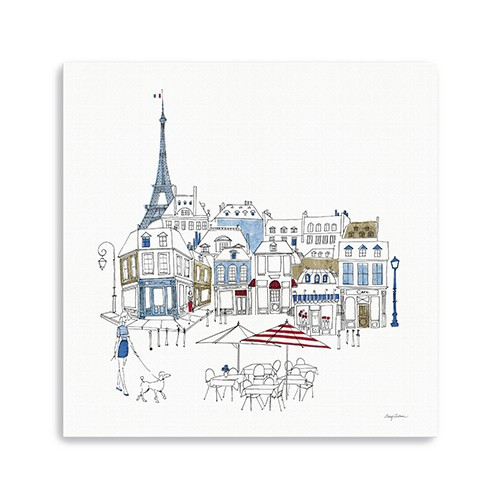 Homeroots Home Decor 40" French Cafe with Red and Blue Accents Canvas Wall Art, 40x40 Inches