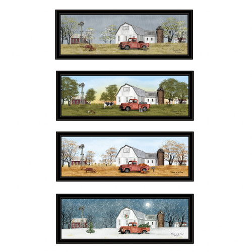 Homeroots Home Decor Billy Jacobs Four Seasons Collection VII 4-Piece Black Framed Print Wall Art Set