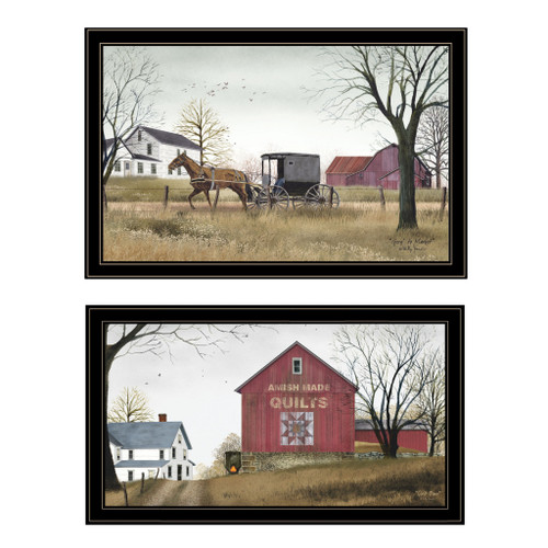Homeroots Home Decor Set Of Two Goin To Market Amish Black Framed Prints Wall Art, Black, Framed