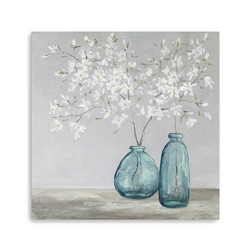 Homeroots Home Decor 40" White Spring Flowers Canvas Wall Art, White, 40x40 Inches
