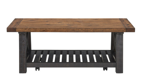 50" Rustic Black And Natural Solid Wood Rectangular Distressed Coffee Table