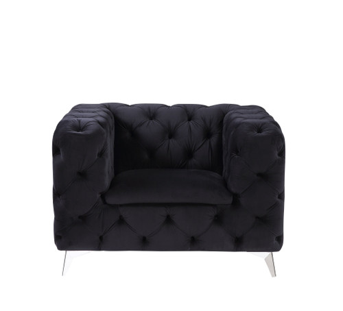 46" Black Velvet And Chrome Tufted Arm Chair