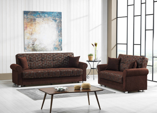 89" Dark Brown Chenille Convertible Futon Sleeper Sofa And Toss Pillows With Storage