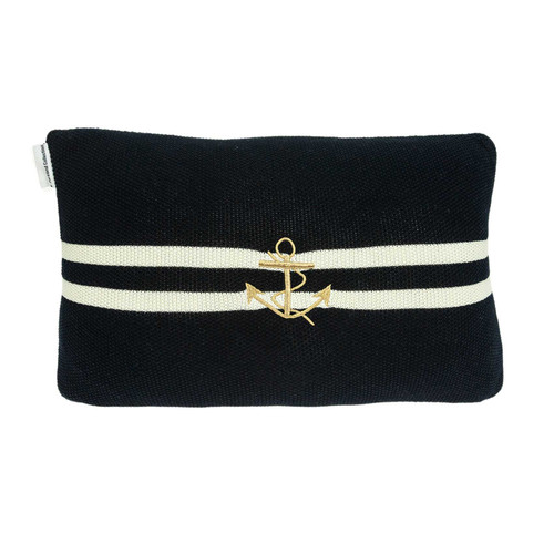 Navy Blue And Gold Anchor Decorative Pillow