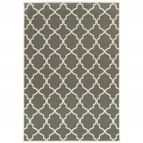 5' X 8' Charcoal Geometric Stain Resistant Indoor Outdoor Area Rug