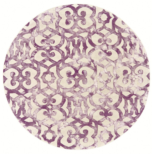 10' Ivory And Purple Round Wool Tufted Handmade Stain Resistant Area Rug