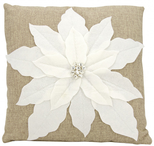 17" X 17" White Zippered Polyester Christmas Throw Pillow