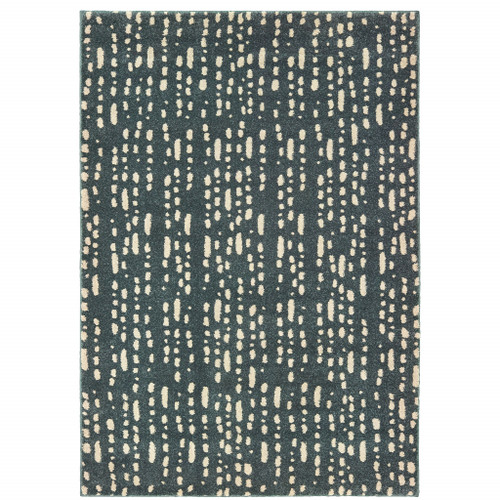 2' X 3' Steel Blue And Ivory Abstract Power Loom Stain Resistant Area Rug