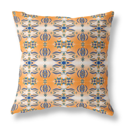 28" X 28" Orange And Gray Broadcloth Floral Throw Pillow