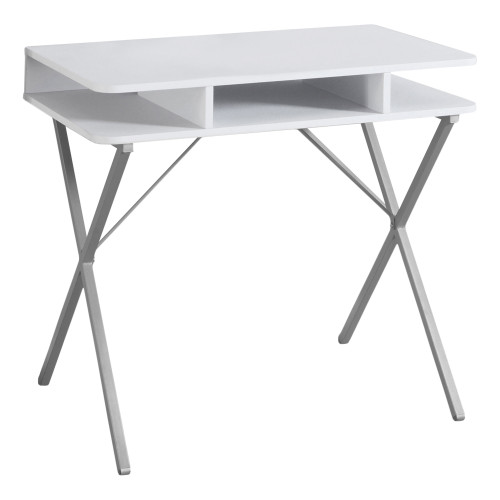 19.75" x 31.5" x 29.75" White Silver Metal Computer Desk