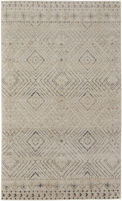 5' X 8' Ivory And Gray Geometric Power Loom Distressed Area Rug
