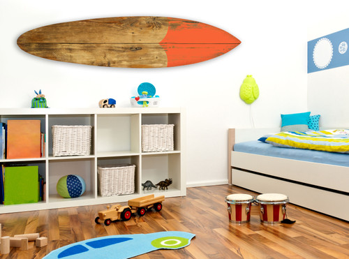 18" x 1" x 76" Wood Brown Surf On Surfboard Wall Art