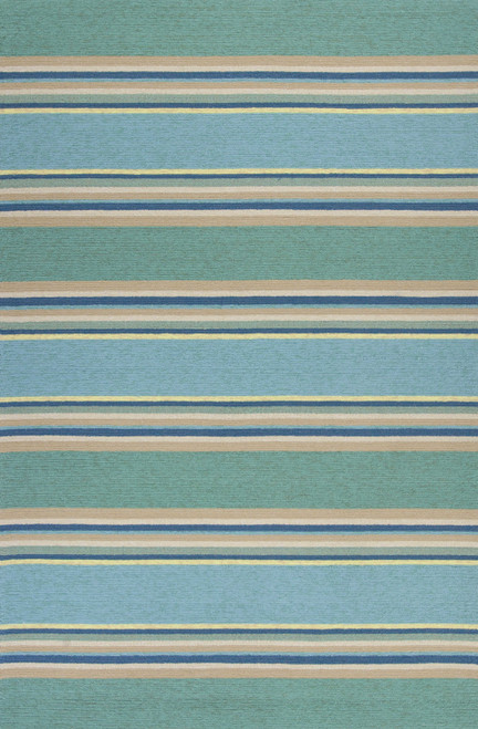 2'x3' Ocean Blue Hand Hooked UV Treated Awning Stripes Indoor Outdoor Accent Rug