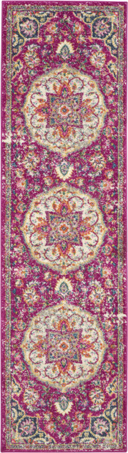 2’ x 8’ Pink and Ivory Medallion Runner Rug