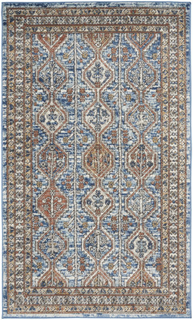 3' X 5' Blue Southwestern Power Loom Non Skid Area Rug