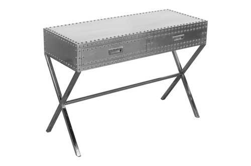 44" Silver Aluminum Cross Leg Console Table With Storage