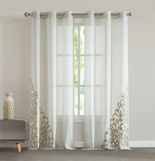 Set of Two 96" Gold Velvet Applique Window Panels