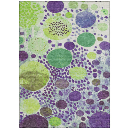 3' X 5' Purple Green And Ivory Geometric Washable Indoor Outdoor Area Rug