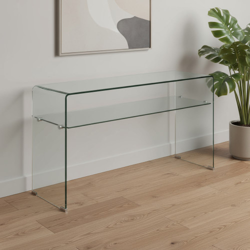 43" Clear Glass Solid Console Table With Shelf