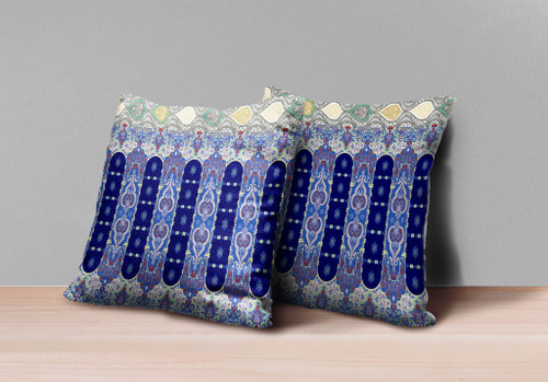 Set Of Two 16" X 16" Grey Purple Zippered Broadcloth Geometric Throw Pillow
