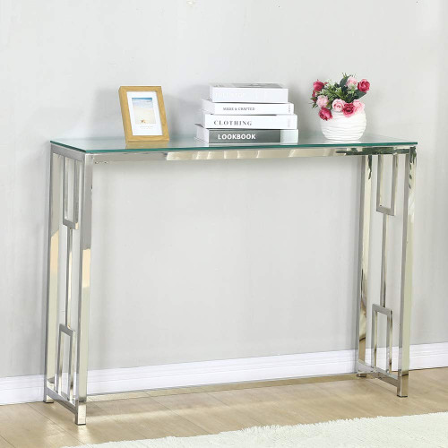 12" Clear and Silver Glass Frame Console Table