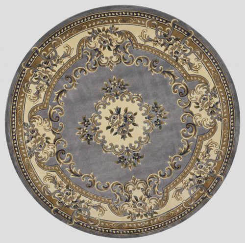 7' Round Slate Blue Floral Bordered Indoor Area Rug