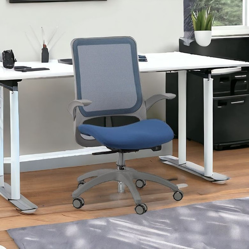 Blue and Gray Adjustable Swivel Mesh Rolling Office Chair