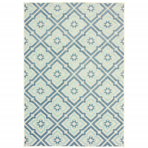 5' X 8' Blue Geometric Stain Resistant Indoor Outdoor Area Rug