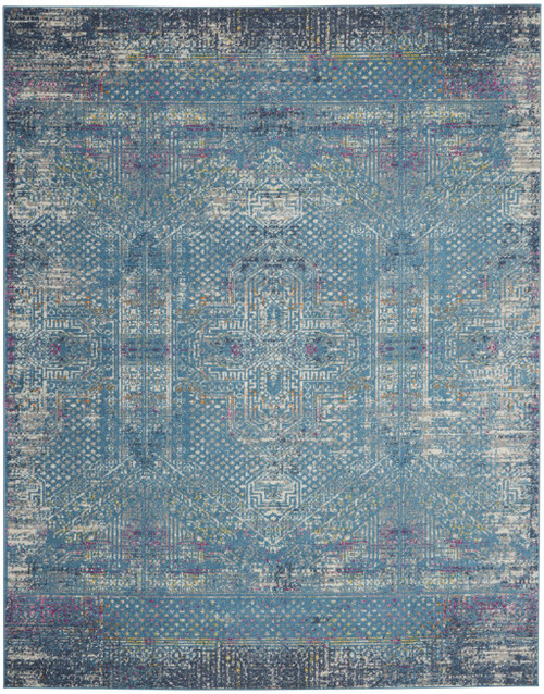 7’ x 10’ Blue Distressed Medallion Area Rug