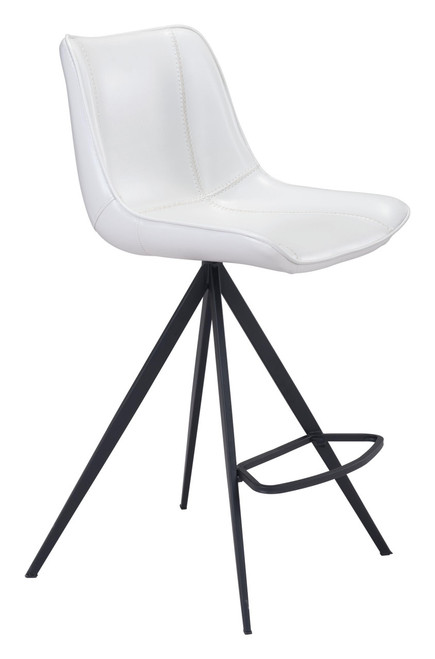 Set of Two White and Black Faux Leather Triangle Base Counter Chairs