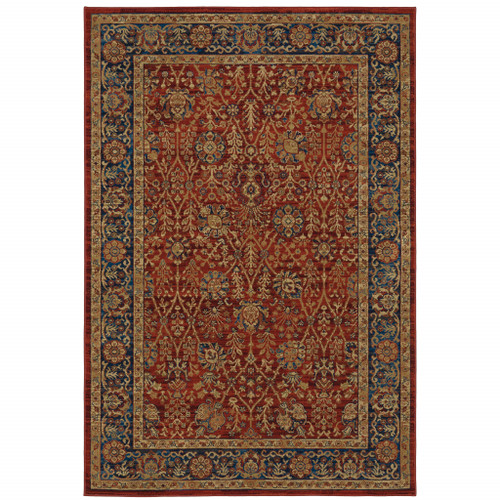 6' X 9' Red And Blue Oriental Power Loom Stain Resistant Area Rug