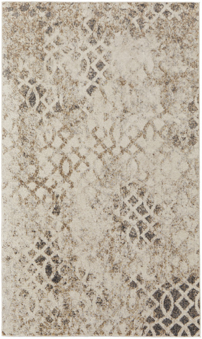 4' X 6' Ivory And Gray Abstract Power Loom Distressed Area Rug