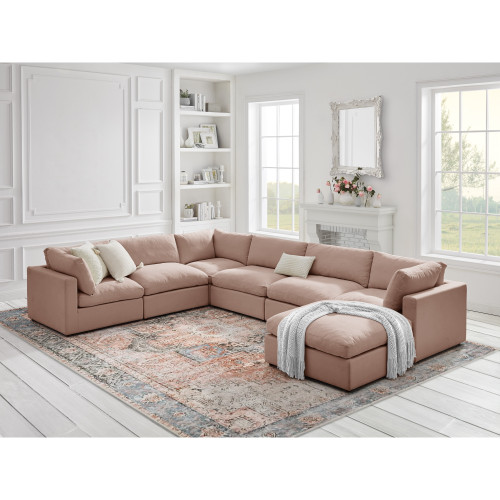 36" Pink 100% Linen With Black Ottoman