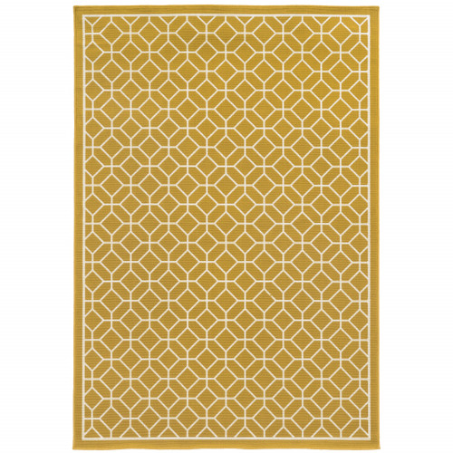 8' X 11' Gold Geometric Stain Resistant Indoor Outdoor Area Rug