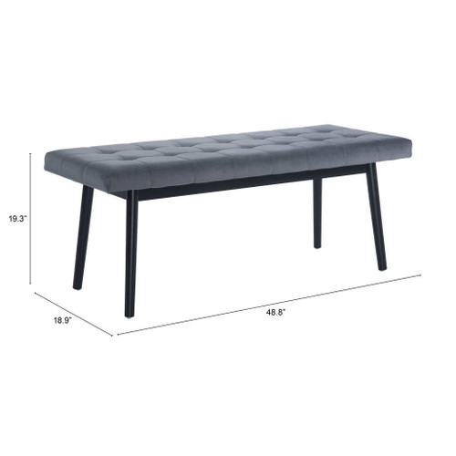 49" Gray and Black Upholstered Velvet Bench