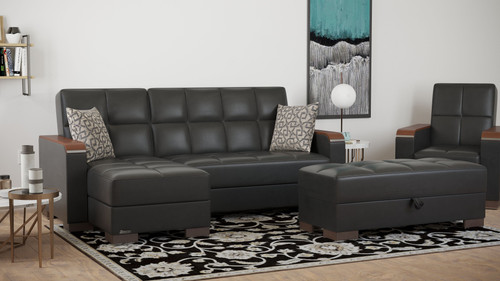 52" Black and Brown Faux Leather Storage Ottoman