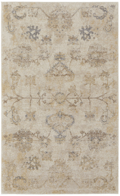 5' X 8' Ivory And Gray Abstract Power Loom Distressed Area Rug