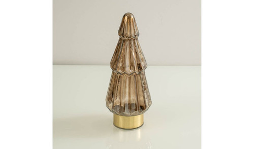 12" Brown And Gold Glass Christmas Tree Sculpture