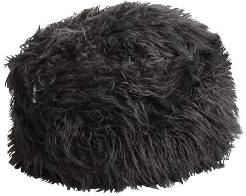 18" Round Black Faux Fur Pouf Ottoman