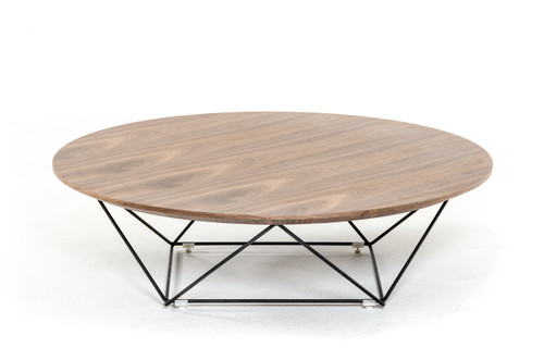 11" Walnut Veneer And Black Metal Coffee Table