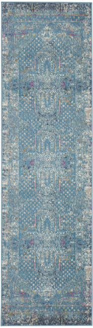 2’ x 10’ Blue Distressed Medallion Runner Rug