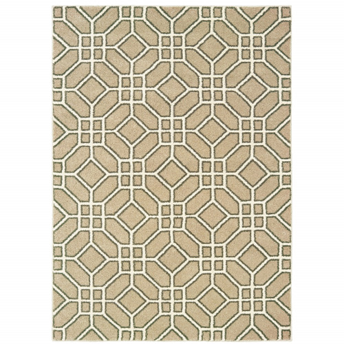 2' X 3' Sand And Ivory Geometric Power Loom Stain Resistant Area Rug