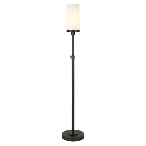 66" Black Torchiere Floor Lamp With White Frosted Glass Drum Shade