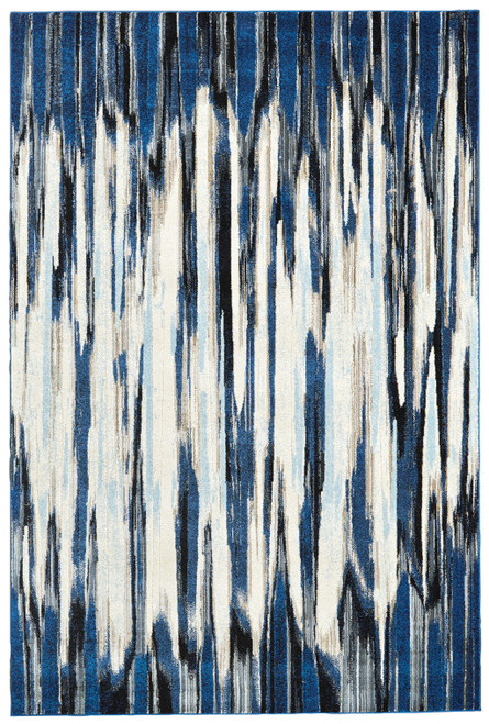4' X 6' Ivory Blue And Gray Abstract Distressed Area Rug