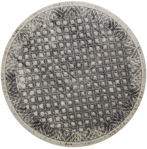 '9' Ivory Black And Taupe Round Abstract Stain Resistant Area Rug