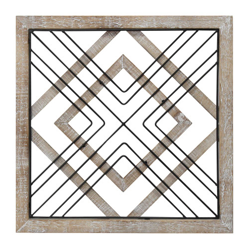 Sqaure Wood &amp;amp; Metal Geometric Plate Wall Decor